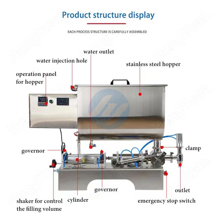 HYSP1-PU-1000H Semi-automatic Hopper Mixing Heating Pneumatic Piston Filling Machine