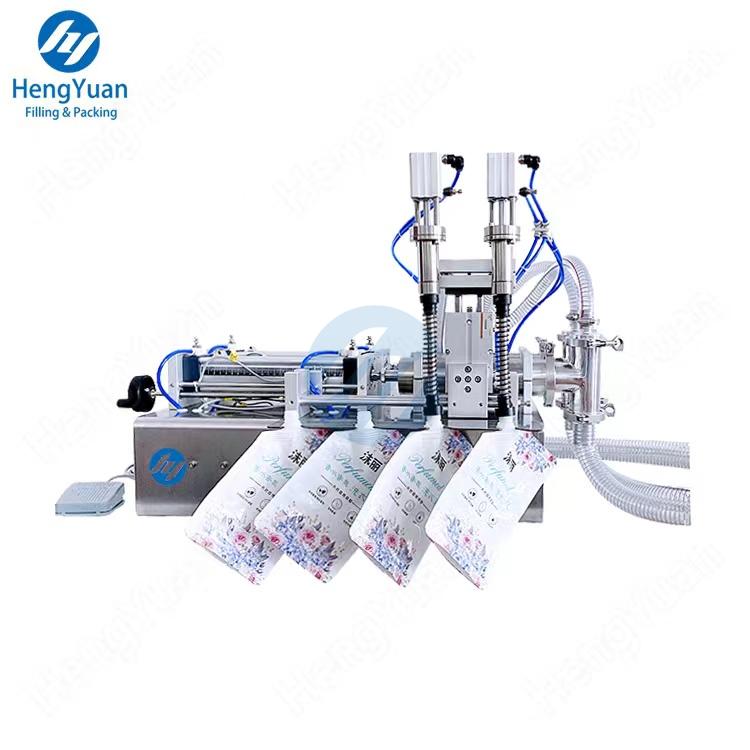 Semi-automatic pneumatic piston filling machine for spout pouch