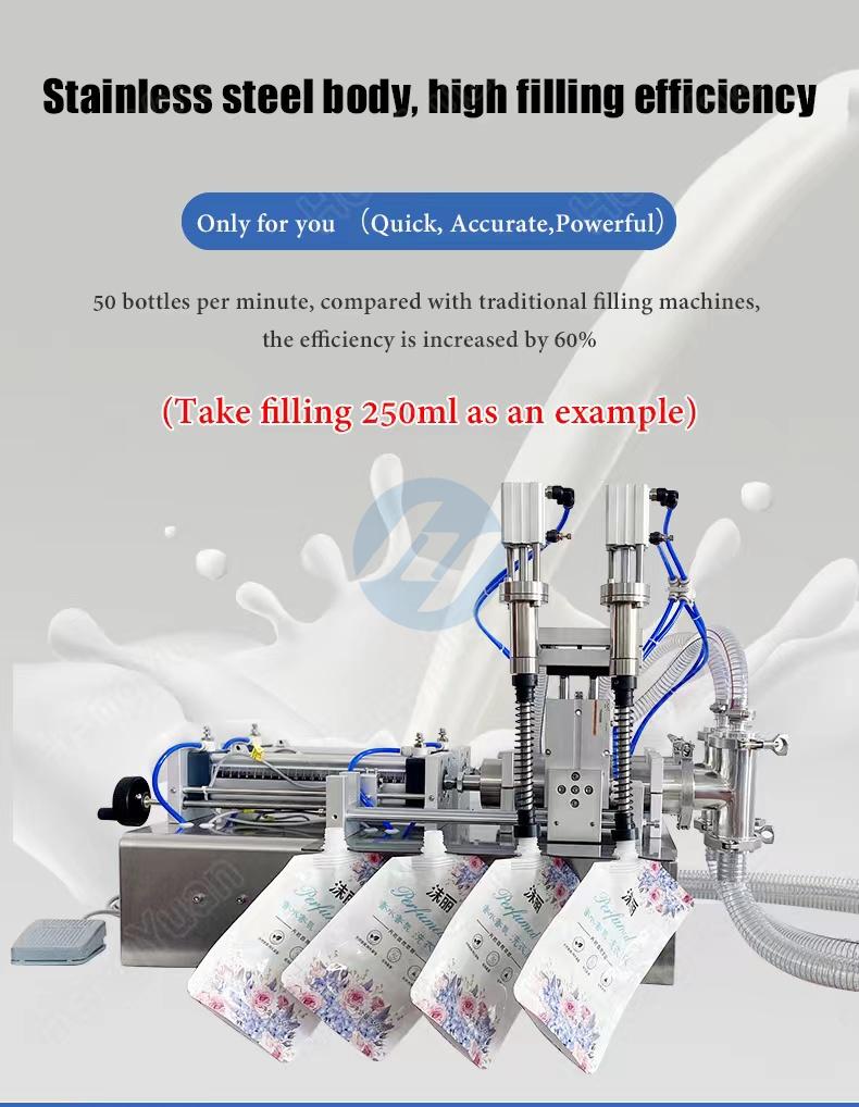 Semi-automatic detergent spout pouch pneumatic piston filling machine