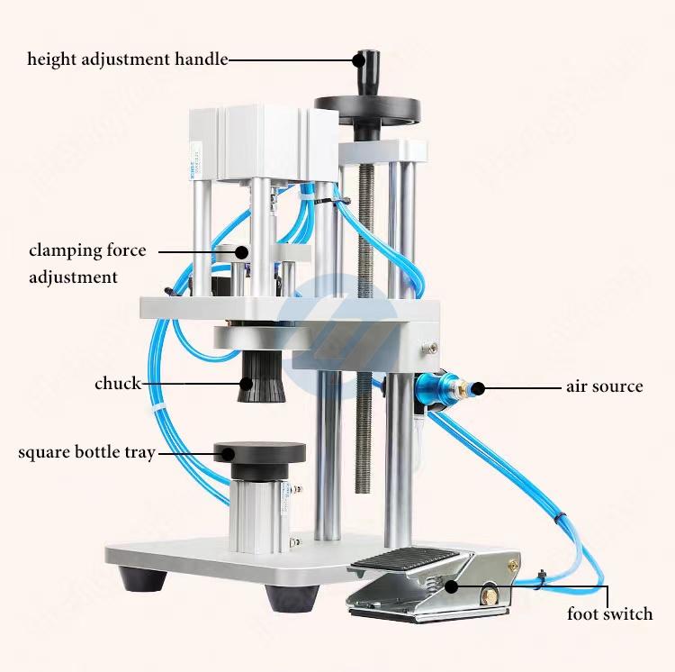 HYZG-100 Semi-automatic Pneumatic Aluminum Bottle Collar Ring Spray Lid Crimping Capping Machine 