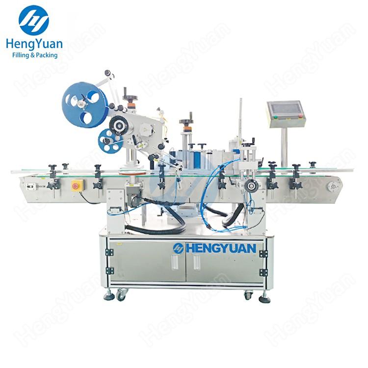 Automatic round bottle body side and top plane sticker labeling machine