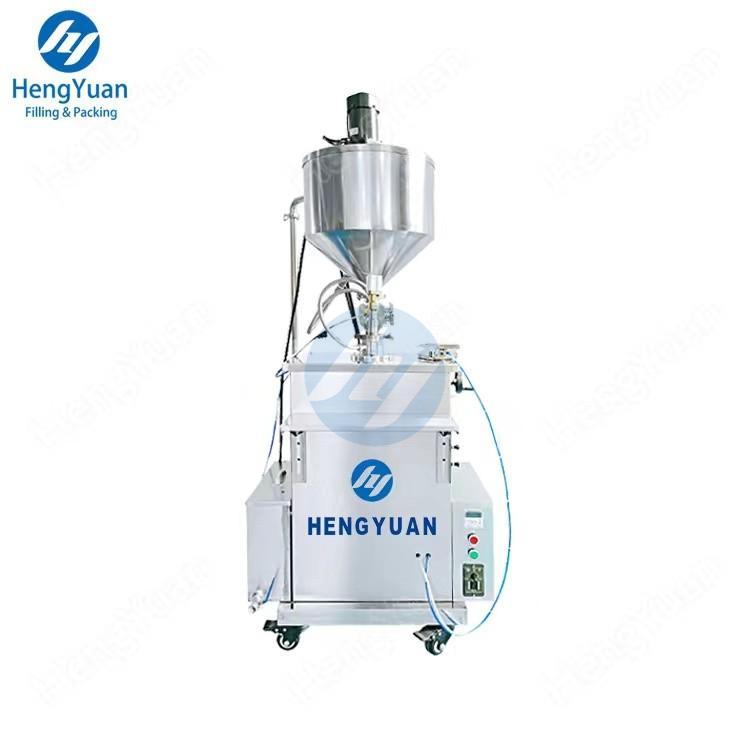 HYSP1-PSMH Semi-automatic Floor Standing Type Pneumatic Piston Dosing Liquid Filling Machine with Mixing and Heating Hopper